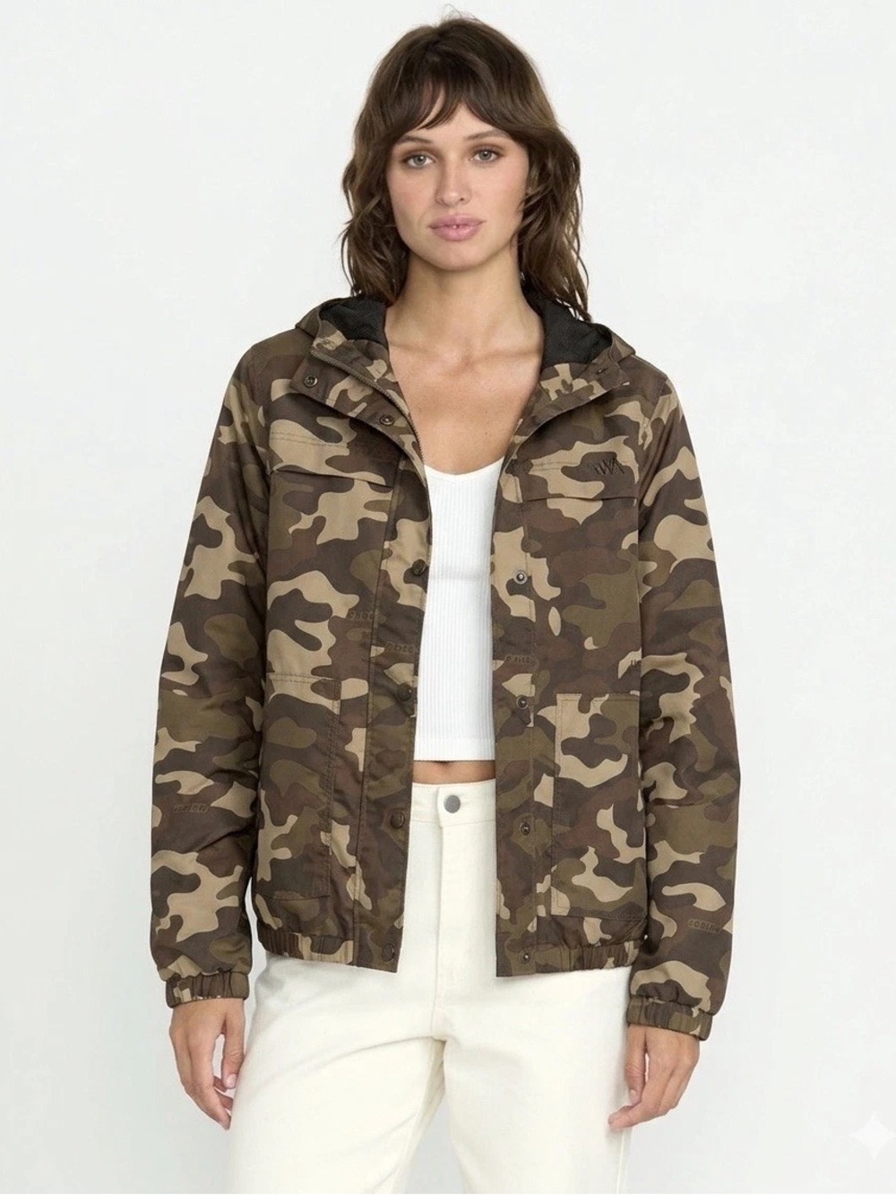 Volcom Enemy Stone Windbreaker Jacket Camo Green Hooded Size Large